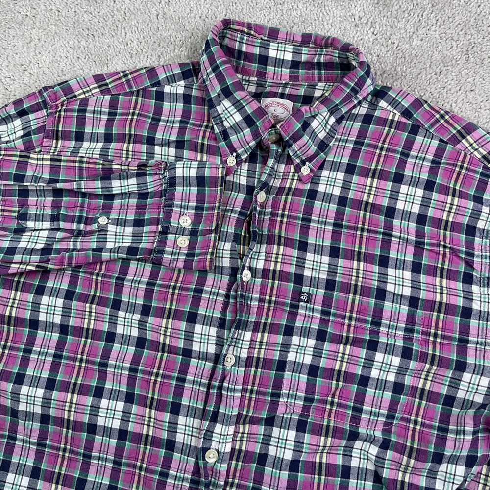 Brooks Brothers Shirt Mens Large Purple Plaid 346 Button Down Oxford Preppy